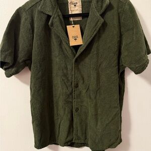 OAS Green Men’s Large Terry Button Down Shirt NWT
